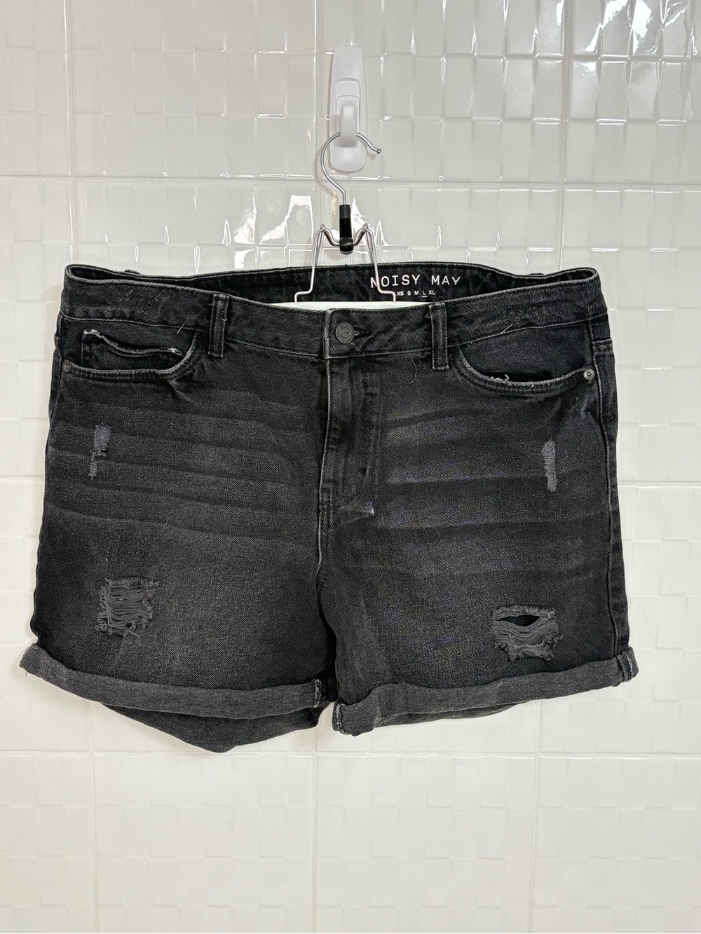Noisy May Women's Black Distressed Denim Shorts - size L
